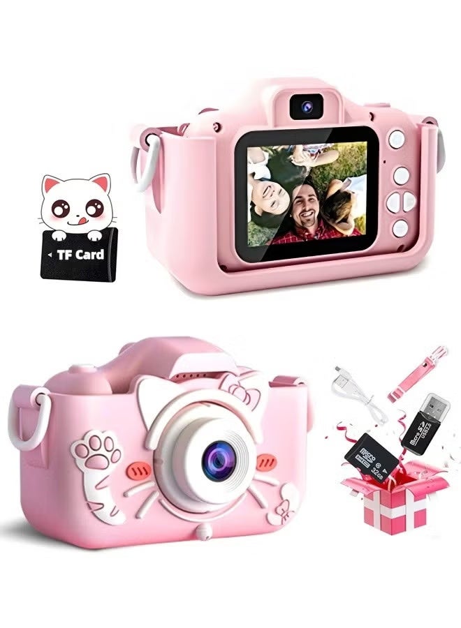 ZONBON Kids Camera,1080P HD Digital Video Camera Toy for Age 6+ Boys/Girls, Birthday Festival Gifts for Kids,USB Rechargeable Kids Selfie Camera with 32GB SD Card and card reader(Pink) - Image 1